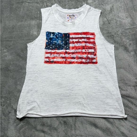 Nation LTD Camden Muscle Tee Womens S White American Flag Graphic Americana - Picture 1 of 5